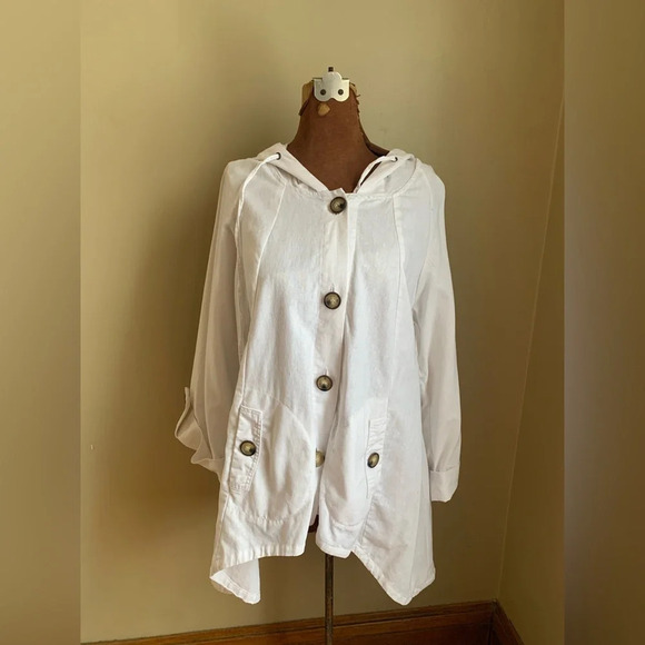 For Cynthia linen blend jacket summer white cape coat with hood - Picture 1 of 9